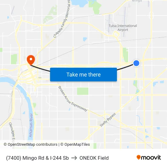 (7400) Mingo Rd & I-244 Sb to ONEOK Field map