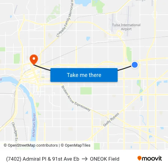(7402) Admiral Pl & 91st Ave Eb to ONEOK Field map