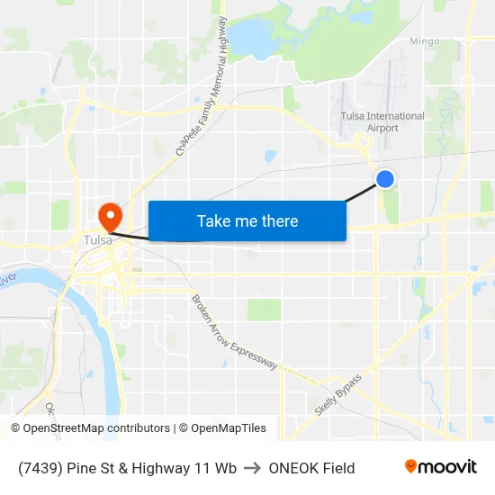 (7439) Pine St & Highway 11 Wb to ONEOK Field map