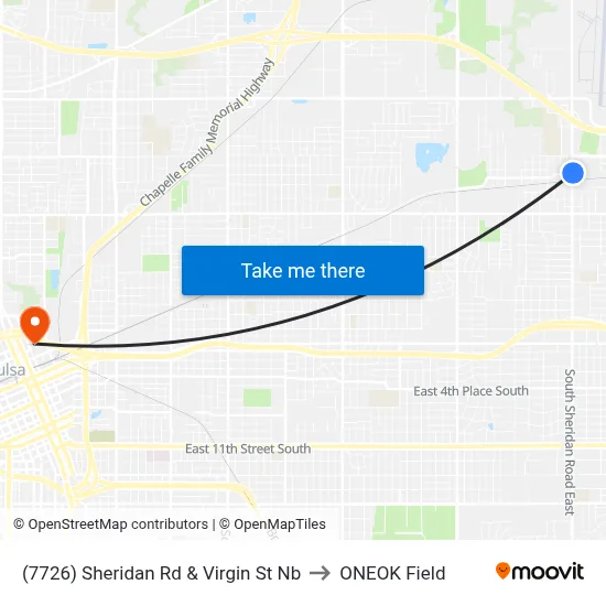 (7726) Sheridan Rd & Virgin St Nb to ONEOK Field map