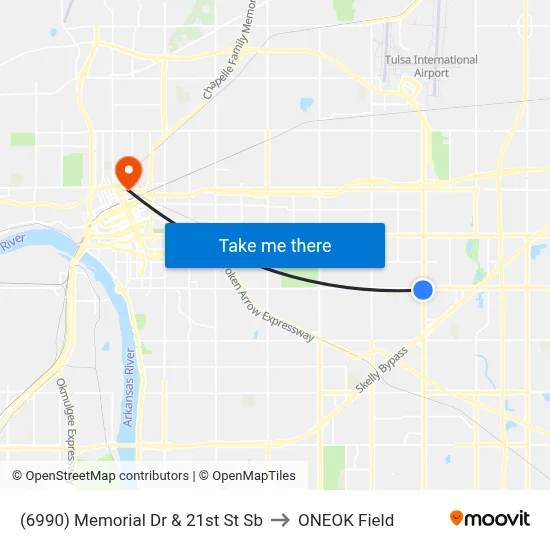 (6990) Memorial Dr & 21st St Sb to ONEOK Field map