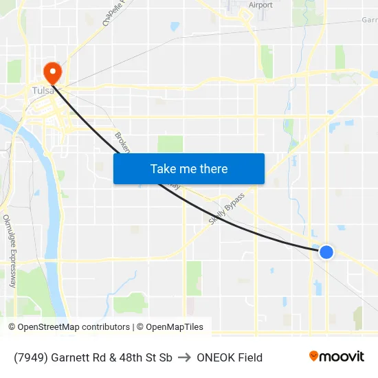 (7949) Garnett Rd & 48th St Sb to ONEOK Field map