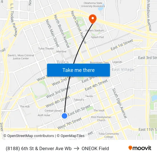 (8188) 6th St & Denver Ave Wb to ONEOK Field map