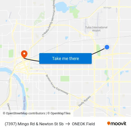 (7397) Mingo Rd & Newton St Sb to ONEOK Field map