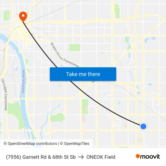 (7956) Garnett Rd & 68th St Sb to ONEOK Field map