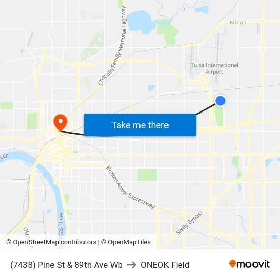 (7438) Pine St & 89th Ave Wb to ONEOK Field map