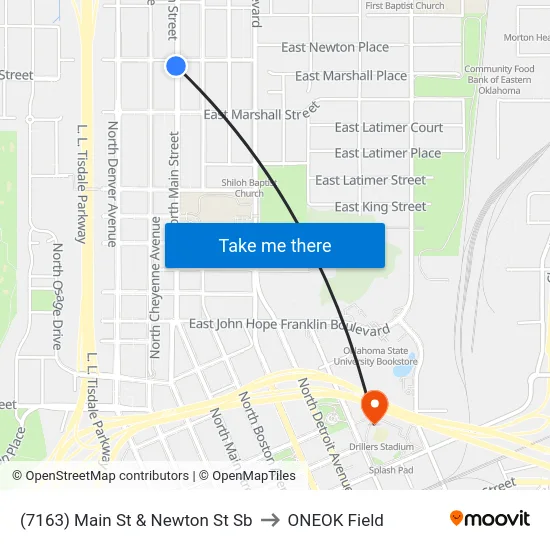 (7163) Main St & Newton St Sb to ONEOK Field map