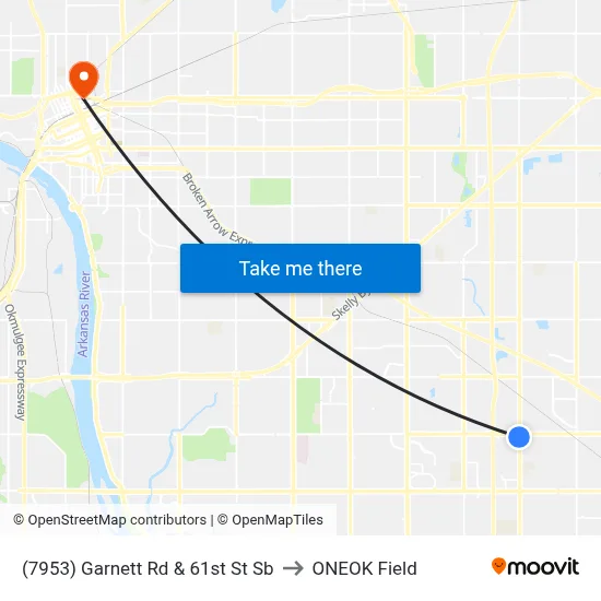 (7953) Garnett Rd & 61st St Sb to ONEOK Field map
