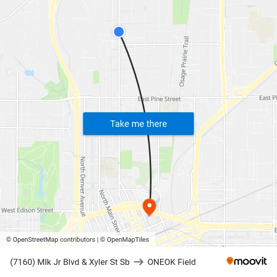 (7160) Mlk Jr Blvd &  Xyler St Sb to ONEOK Field map