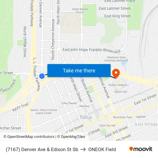 (7167) Denver Ave & Edison St Sb to ONEOK Field map