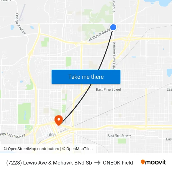 (7228) Lewis Ave & Mohawk Blvd Sb to ONEOK Field map