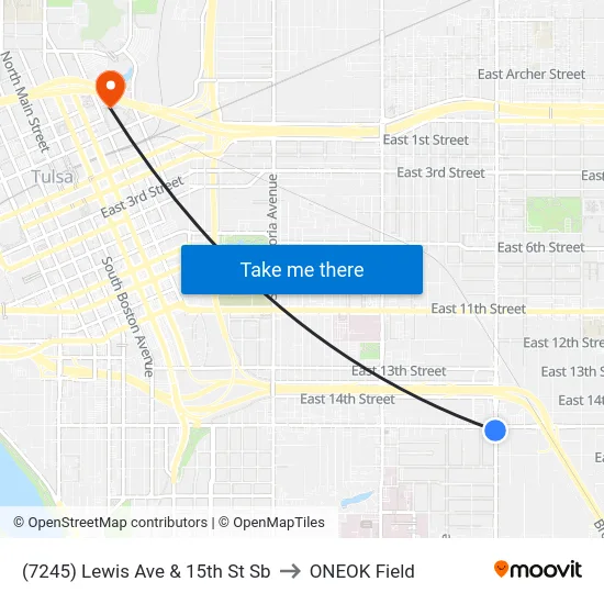 (7245) Lewis Ave & 15th St Sb to ONEOK Field map