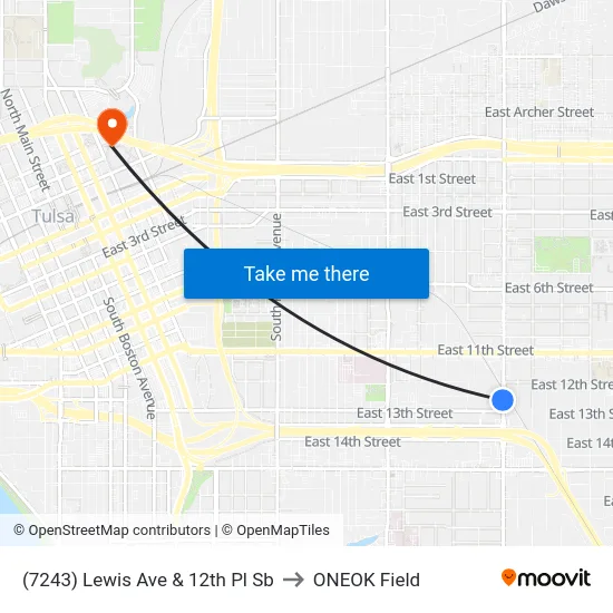 (7243) Lewis Ave & 12th Pl Sb to ONEOK Field map