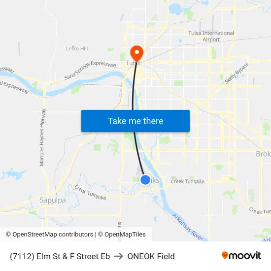 (7112) Elm St & F Street Eb to ONEOK Field map