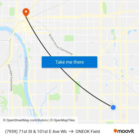 (7959) 71st St & 101st E Ave Wb to ONEOK Field map