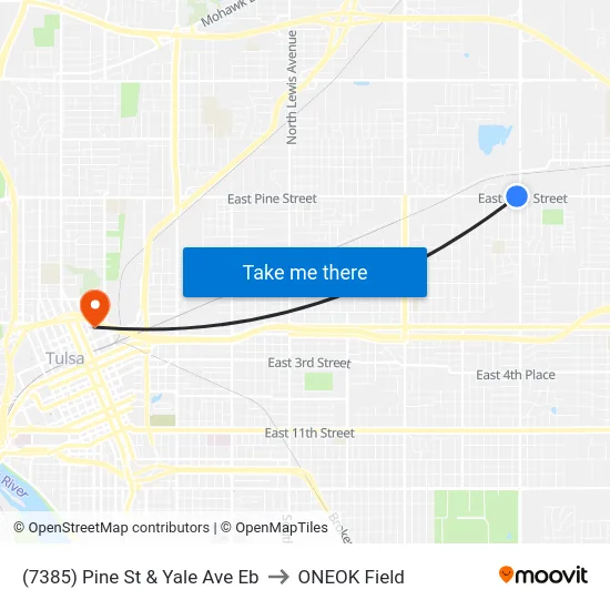 (7385) Pine St & Yale Ave Eb to ONEOK Field map
