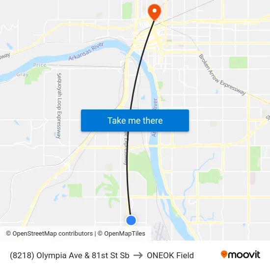 (8218) Olympia Ave & 81st St Sb to ONEOK Field map