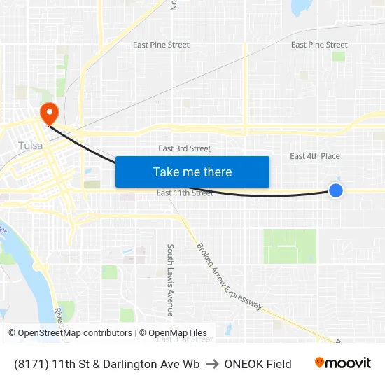 (8171) 11th St & Darlington Ave Wb to ONEOK Field map