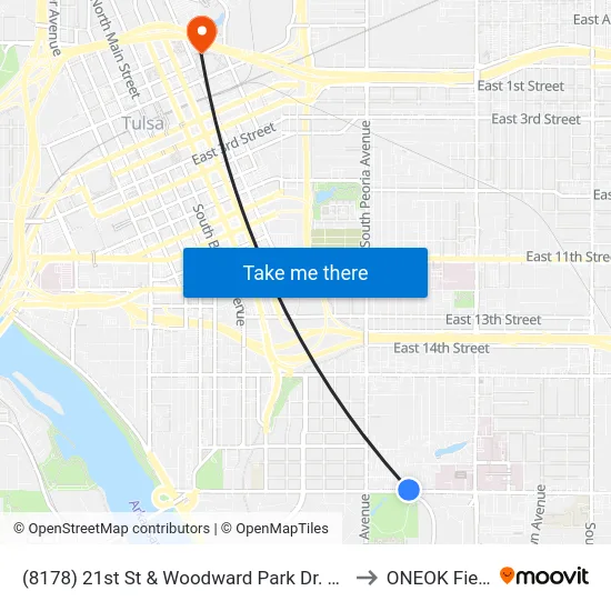 (8178) 21st St & Woodward Park Dr. Wb to ONEOK Field map