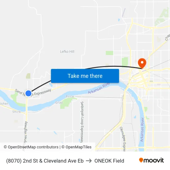 (8070) 2nd St & Cleveland Ave Eb to ONEOK Field map