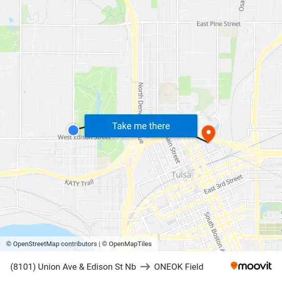 (8101) Union Ave & Edison St Nb to ONEOK Field map