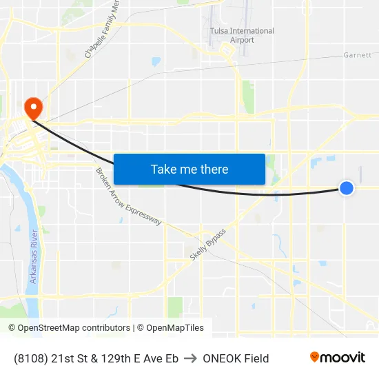 (8108) 21st St & 129th E Ave Eb to ONEOK Field map