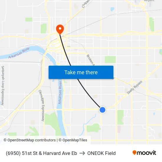 (6950) 51st St & Harvard Ave Eb to ONEOK Field map