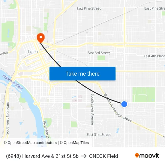 (6948) Harvard Ave & 21st St Sb to ONEOK Field map