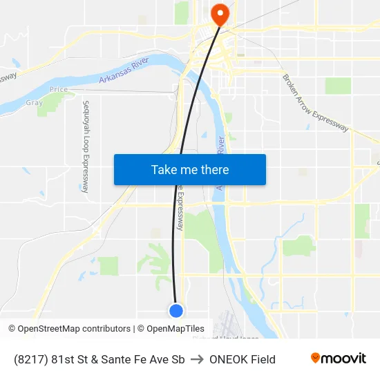 (8217) 81st St & Sante Fe Ave Sb to ONEOK Field map