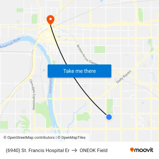 (6940) St. Francis Hospital Er to ONEOK Field map
