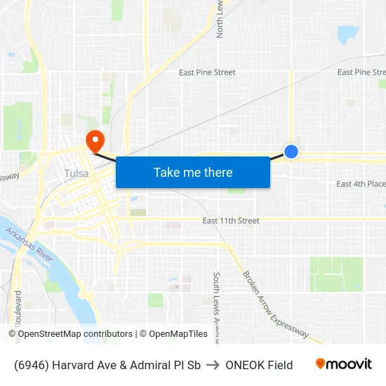 (6946) Harvard Ave & Admiral Pl Sb to ONEOK Field map
