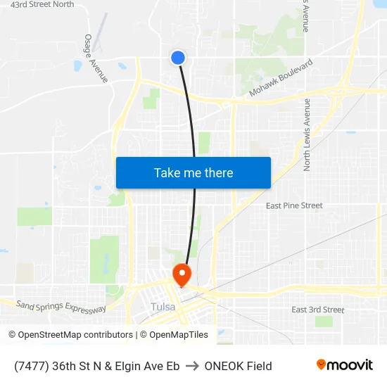 (7477) 36th St N & Elgin Ave Eb to ONEOK Field map