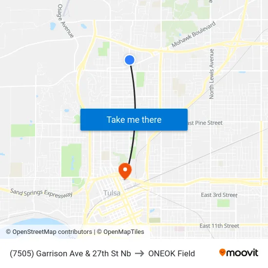 (7505) Garrison Ave & 27th St Nb to ONEOK Field map