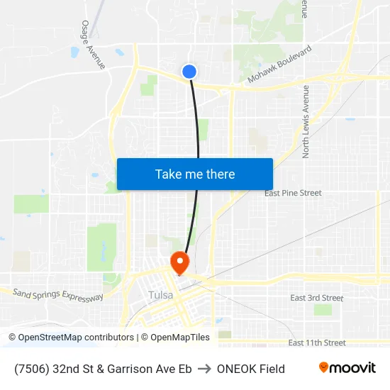 (7506) 32nd St & Garrison Ave Eb to ONEOK Field map