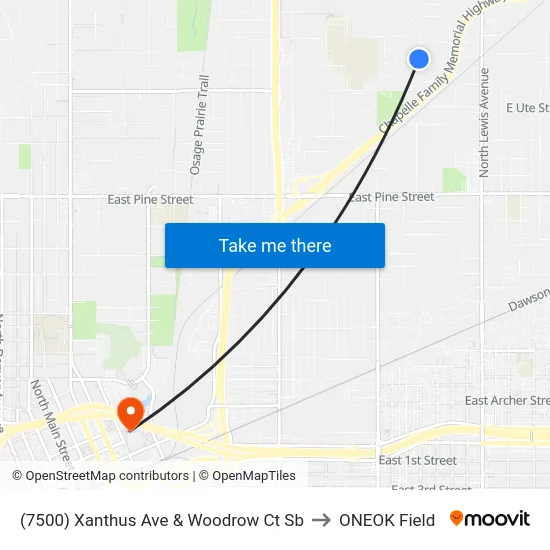 (7500) Xanthus Ave & Woodrow Ct Sb to ONEOK Field map