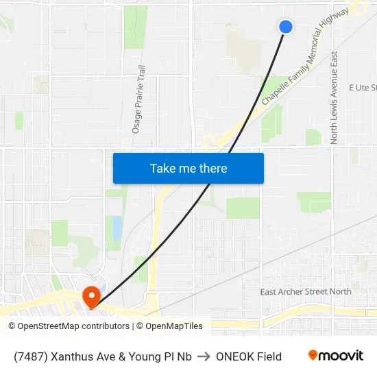 (7487) Xanthus Ave & Young Pl Nb to ONEOK Field map