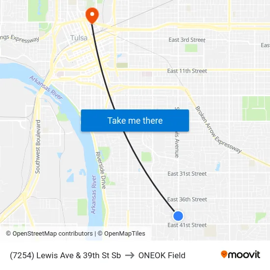 (7254) Lewis Ave & 39th St Sb to ONEOK Field map