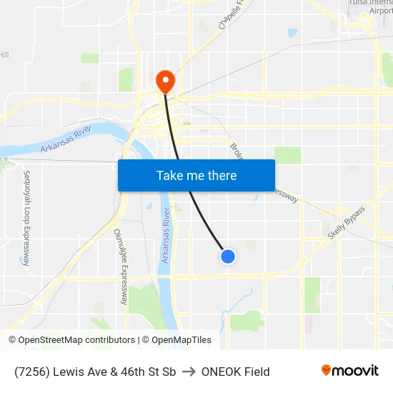 (7256) Lewis Ave & 46th St Sb to ONEOK Field map