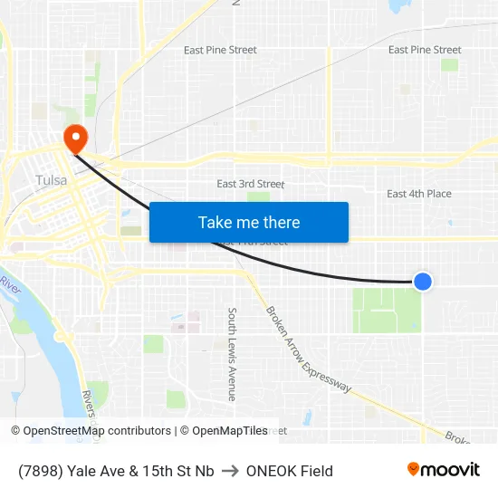 (7898) Yale Ave & 15th St Nb to ONEOK Field map