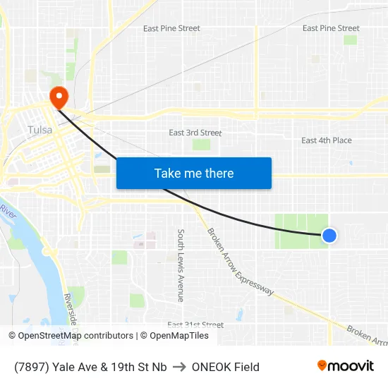 (7897) Yale Ave & 19th St Nb to ONEOK Field map
