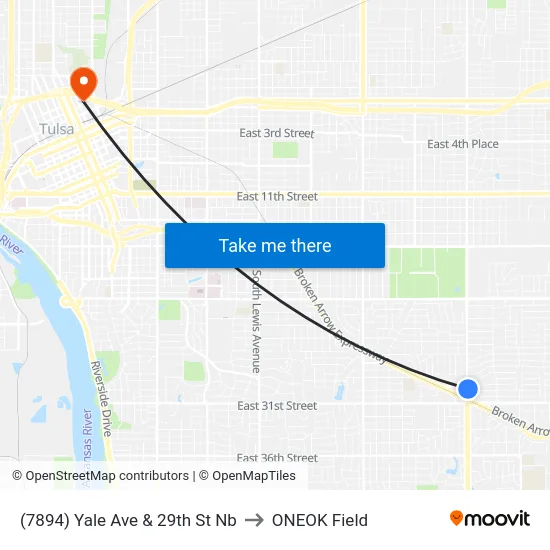 (7894) Yale Ave & 29th St Nb to ONEOK Field map