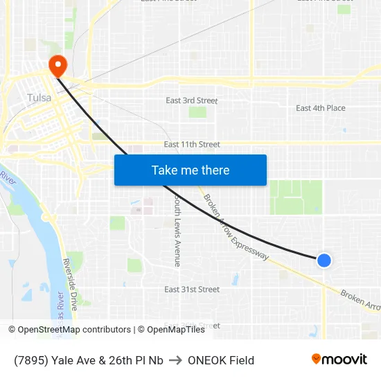 (7895) Yale Ave & 26th Pl Nb to ONEOK Field map