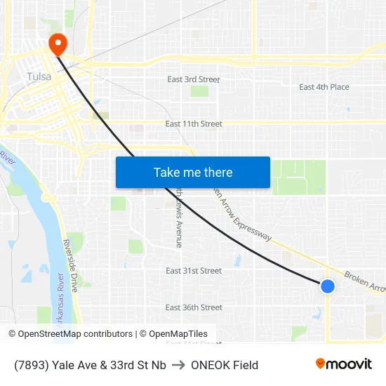 (7893) Yale Ave & 33rd St Nb to ONEOK Field map
