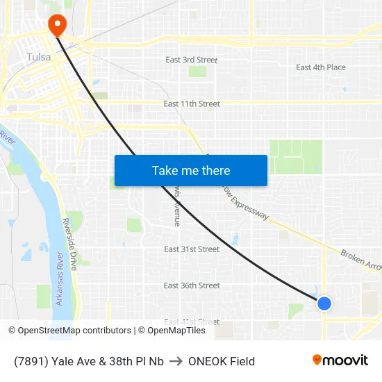 (7891) Yale Ave & 38th Pl Nb to ONEOK Field map
