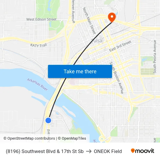 (8196) Southwest Blvd & 17th St Sb to ONEOK Field map