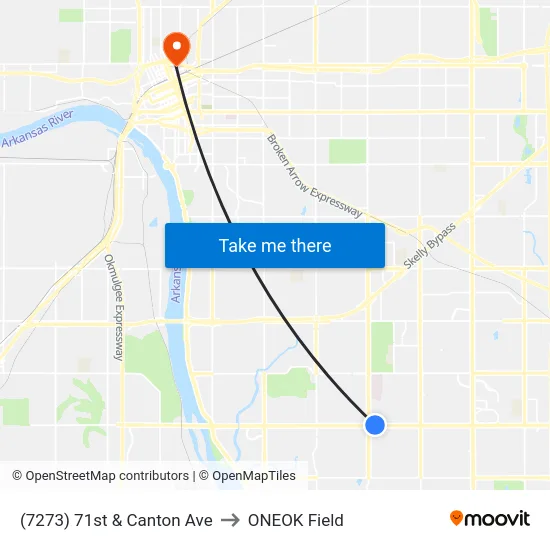 (7273) 71st & Canton Ave to ONEOK Field map