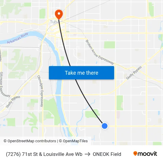 (7276) 71st St & Louisville Ave Wb to ONEOK Field map