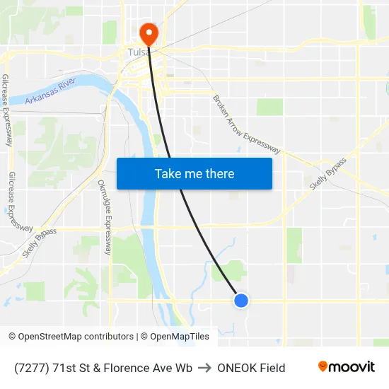 (7277) 71st St & Florence Ave Wb to ONEOK Field map