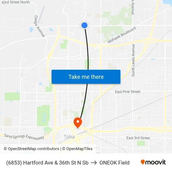 (6853) Hartford Ave & 36th St N Sb to ONEOK Field map
