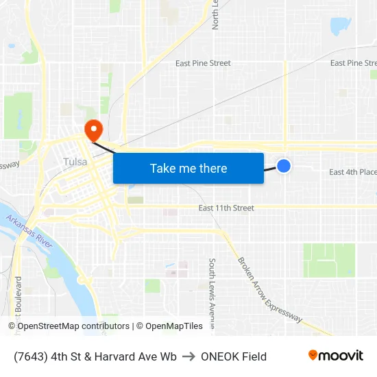 (7643) 4th St & Harvard Ave Wb to ONEOK Field map